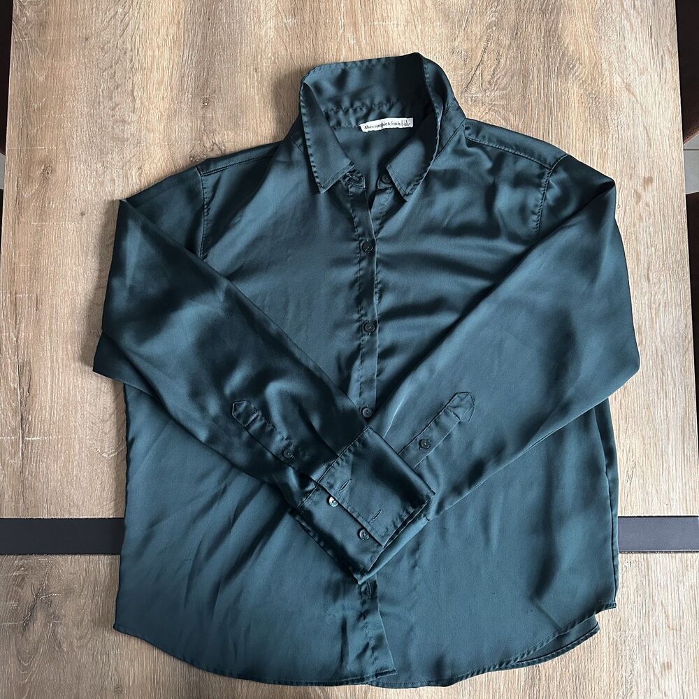 Abercrombie & Fitch Dark Green Satin Button-Up Shirt